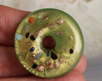 Large Green Copper Glass Donut  Focal Bead 32mm #3