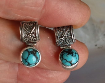 Vintage Sterling Turquoise Hinged Drop Post Earrings 20mm