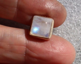 10mm Square Blue Flash Moonstone  Sterling  Post SINGLE Earring