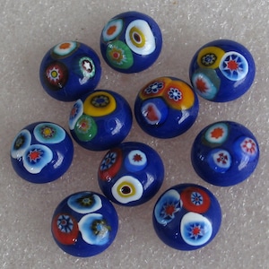10 pc Vintage Blue BackgroundColorful 13 mm Millefiore Round  Glass Cabachons #1