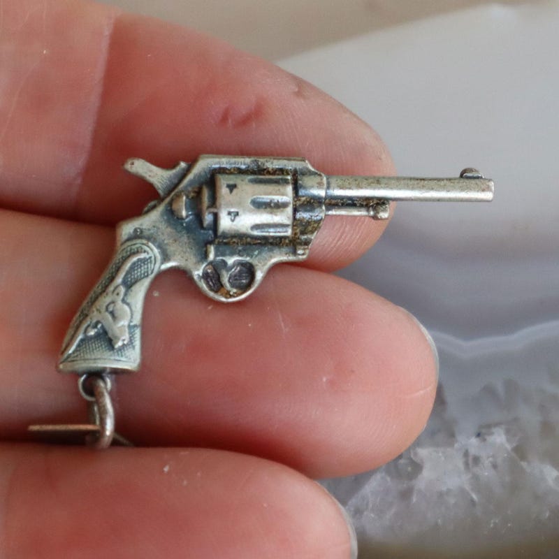 Charm Breloque Bracelet Pistolet/revolver En Argent Sterling 925 Vintage - Poids 1.0g, Longueur 1.7cm