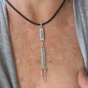 Jewelry Rescue Signed Sterling Silver 2 Piece  Inlay Stone   Turquoise    Necklace 3 1/4"Long