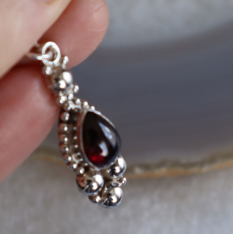 Jewelry Rescue Sterling Silver and Garnet Stone Pendant 1 1/4 Long image 2