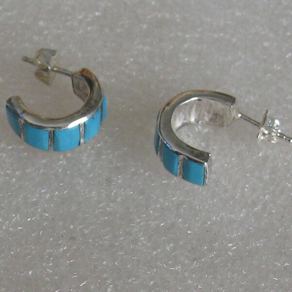 SALE Sterling Silver Turquoise 1/2 Hoop Post Earrings 15mm