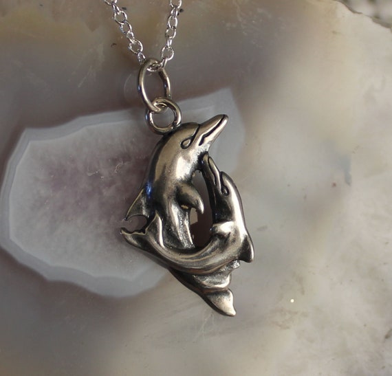 Jewelry Rescue Vintage  2 Dolphins Sterling Silve… - image 1