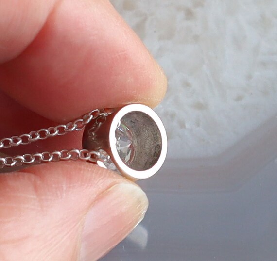 Sterling Silver and CZ  Stone Round Pendant 9mm - image 4