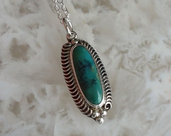 Jewelry Rescue Sterling Silver Turquoise  Vintage Oval Pendant 30mm