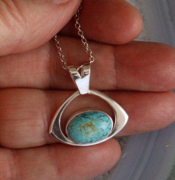 Sterling Silver Turquoise Modern Look Pendant  1 … - image 1