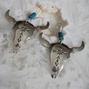SALE LARGE Vintage Sterling Signed Elwood Reynolds Cheyenne Steer Skull Earrings 2&quot;