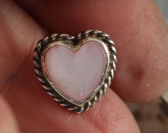 12mm SINGLE  Pink Shell Heart  Sterling  Post Earring