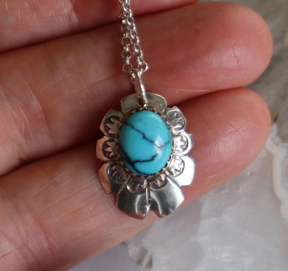 Jewelry Rescue Sterling Silver Stamped Turquoise Pendant 22mm Long