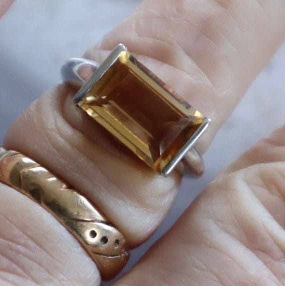 Size 7 Yellow Citrine Rectangular Stone Sterling … - image 1