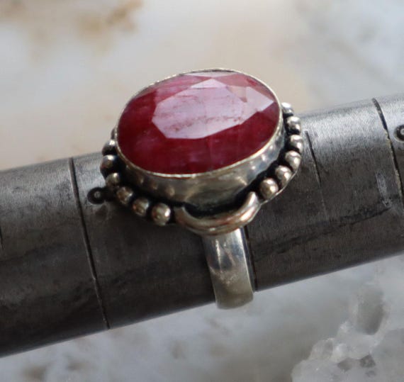 Size 7 Ruby Oval Sterling  Ring - image 1