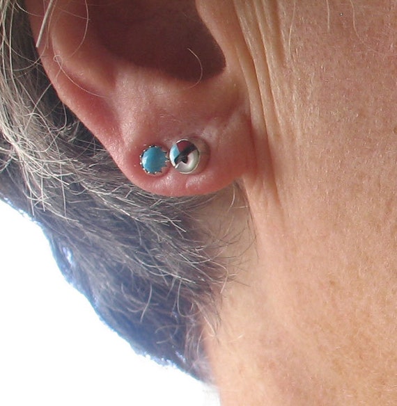 SALE 4mm Round Pair Turquoise  Sterling  Post Ear… - image 5