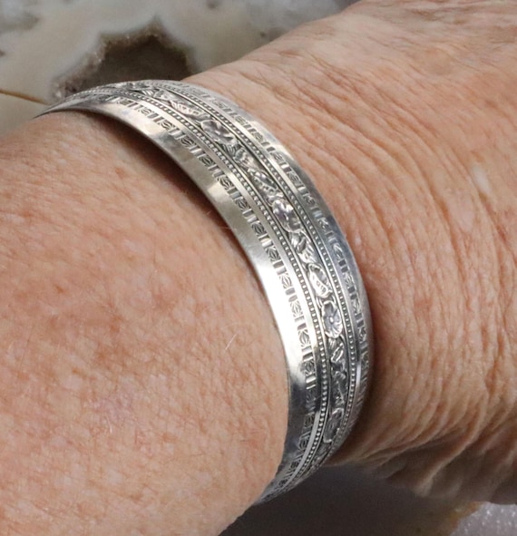Floral Pattern Sterling Silver  Cuff Bracelet 7" - image 2