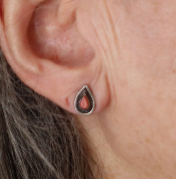 Sterling Coral  Teardrop Shape Post Earrings 10x8… - image 5