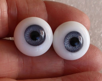 1 Pair 16mm Kais German Glass Doll Eyes  Grayish Blue