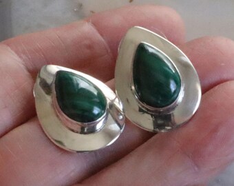 25mm Native American/Southwest Malachite Stone Sterling  Post Earring Pair