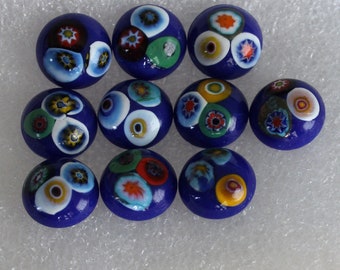 10 pc Vintage Blue BackgroundColorful 13 mm Millefiore Round  Glass Cabachons #3