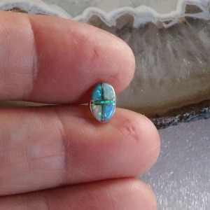 8x5mm  SINGLE  Opal  Inlay Oval Sterling  Post Earring