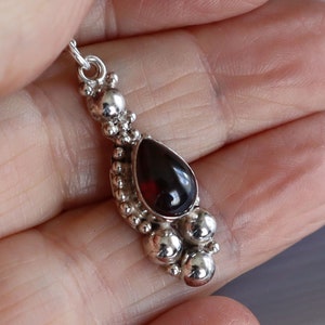 Jewelry Rescue Sterling Silver and Garnet Stone Pendant 1 1/4 Long image 1