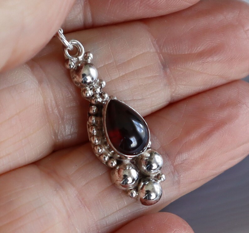Jewelry Rescue Sterling Silver and Garnet Stone Pendant 1 1/4 Long image 1