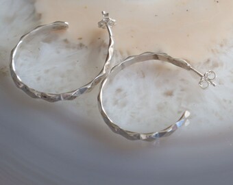 27mm  Classic Round Sterling Post Hoops Earrings