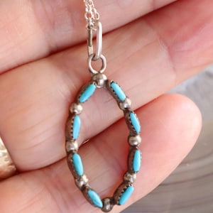 Jewelry Rescue Vintage Sterling Silver Southwest 8 Stone  Petit Point Turquoise    Necklace 35mm Long