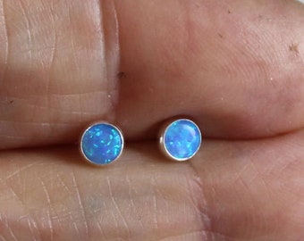 4mm Round Pair Blue Opal  Sterling  Post Earrings