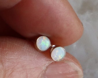 4mm Round Pair  Opal  Sterling  Post Earrings