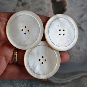 Antique Large 44mm  Carved Shell Buttons Set of 3