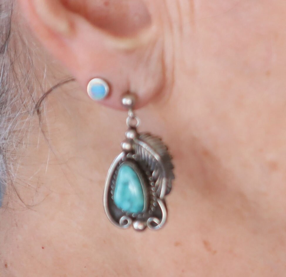 ONEFINITY Orecchini Pendenti A Piuma In Argento 925 Con Turchese, Gioielli Boho Donna, Vintage - copertina