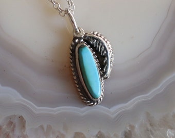 Jewelry Rescue  Sterling Silver Turquoise   Vintage Feather Pendant 24mmx10mm