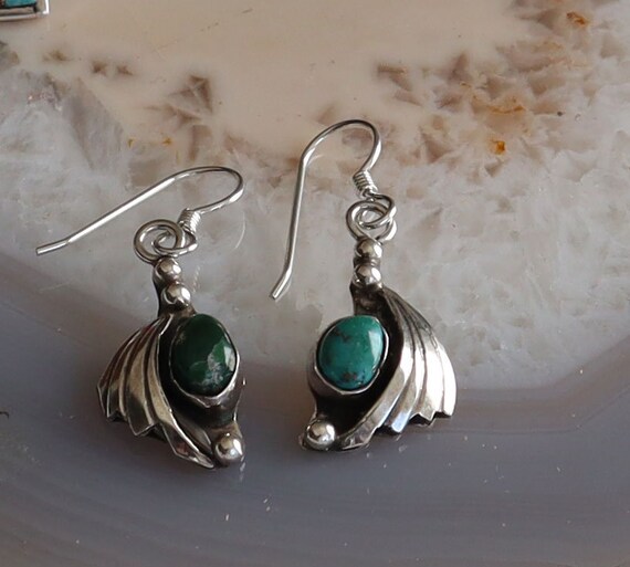 Jewelry Rescue Sterling Turquoise  Earrings 1 1/2" - image 2
