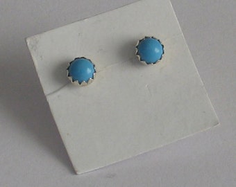 SALE 4mm Round Pair Turquoise  Sterling  Post Earrings