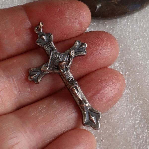 Silver Tone Metal Copper Crucifix Made in Italy 1 3/4"