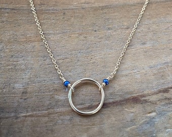 Gold Filled Circle Necklace with Blue Pearl