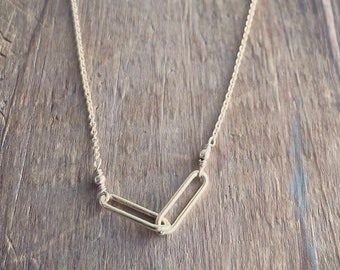 Gold Filled Paper Clip Double Link Necklace