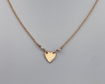 Gold Filled Center Heart Pearl Necklace
