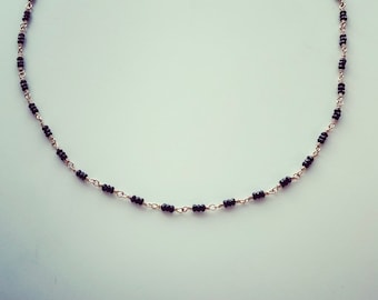 Black Spinel Rosary Bead Gold Filled Necklace