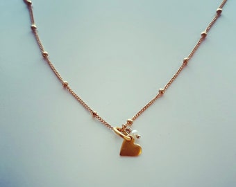 Vermeil Heart Gold Filled Satellite Necklace with Pearl detail