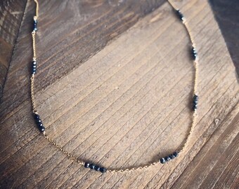 Black Spinel Bar Links Gold Filled Necklace