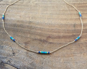 Multicolored Turquoise Rosary Bar Gold Filled Necklace