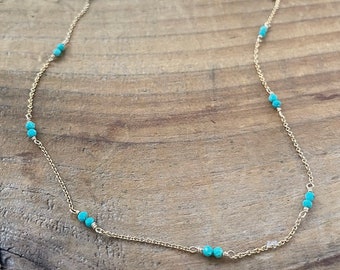 Turquoise Rosary Gold Filled Chain Necklace