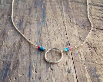 Gold Filled Circle Necklace with Multi Colored Turquoise