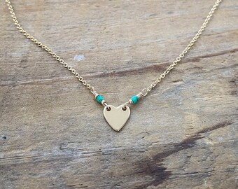 Gold Filled Center Heart Necklace with Green Turquoise