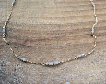 Labradorite Rosary Bar Gold Filled Necklace