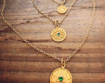 Vermeil Medallion with Green Tsavorite Gold Filled Necklace