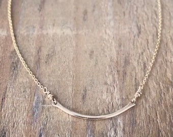 Gold Filled Hammered Bar Necklace