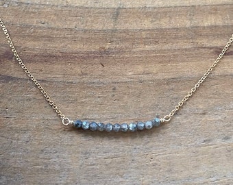 Labradorite Small Bar Gold Filled Necklace